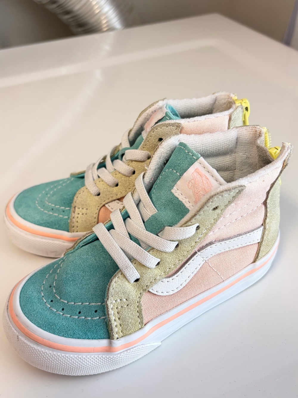 Vans High-Top Sneakers in Teal, Pink & Light Yellow Sz 8